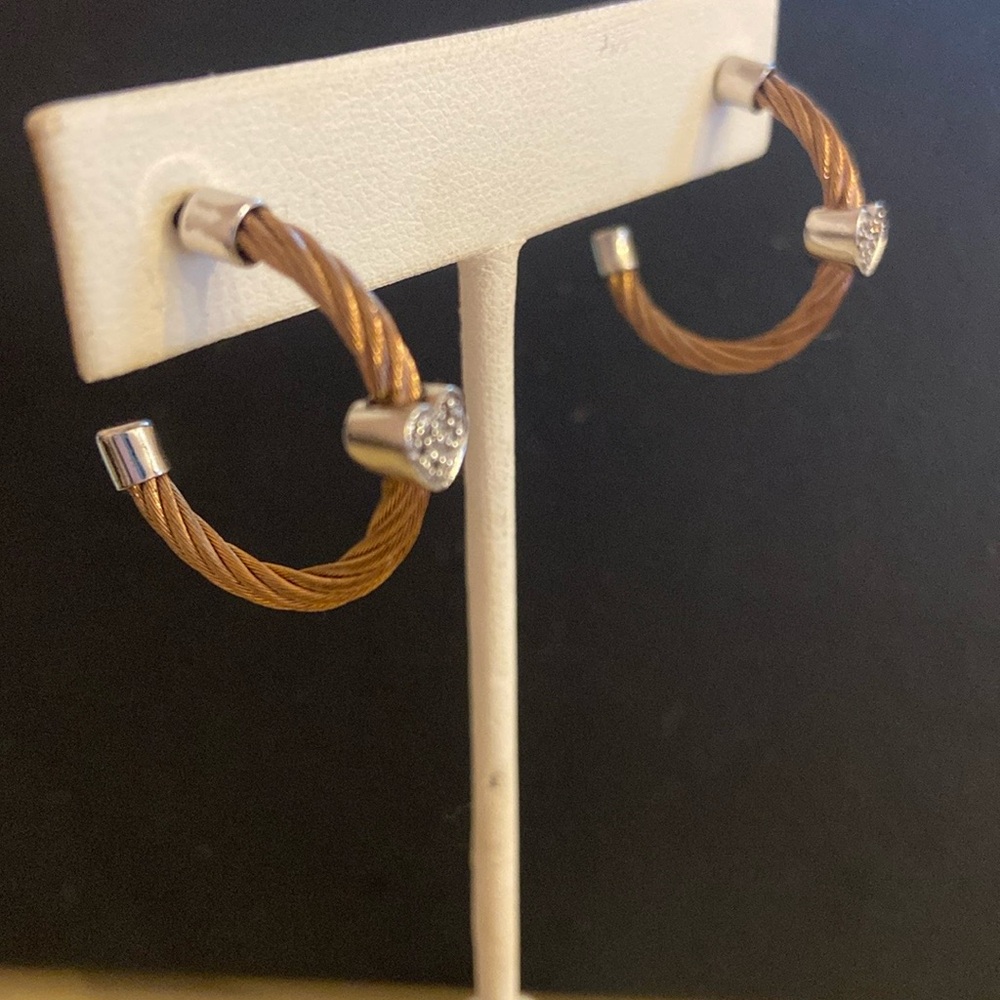 Rose gold stainless steel and sterling Silver Heart Earrings - Picture 3 of 5